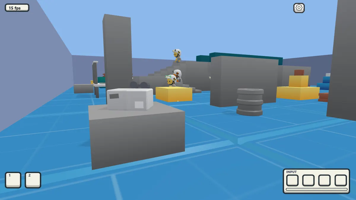Training map with bots hiding behind crates and walls